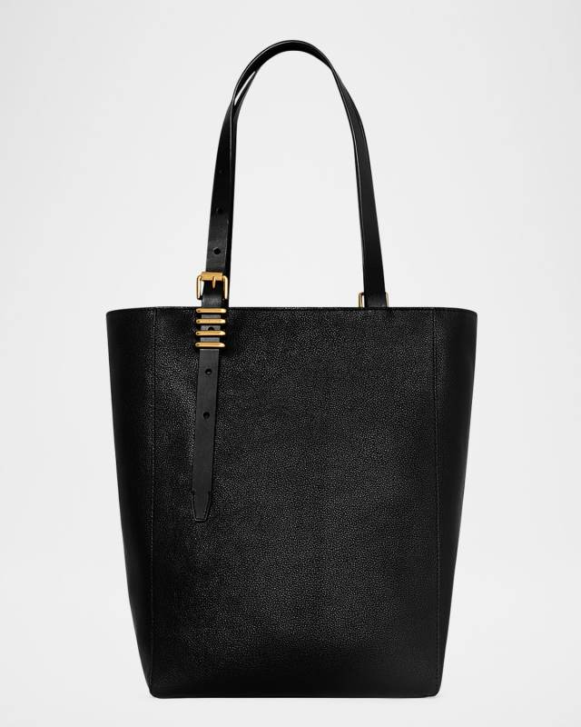 Buckle North-South Leather Tote Bag